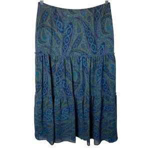 Chadwicks Paisley Tiered Maxi Skirt Size 12 Tall Blue Chiffon Boho Fairy Gypsy